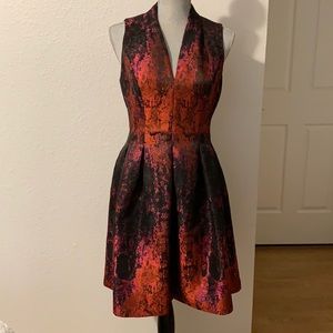 Vince Camuto Jacquard Print Sleeveless Fit and Flare Dress